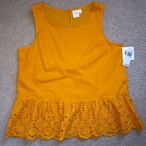 NWT Adyson Parker Women’s Sleeveless Eyelet Peplum Top-Tuscan Sun Color (Size:L)